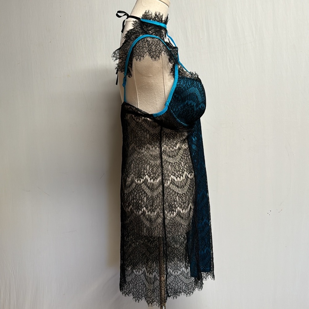 Dreamgirl Eyelash Lace Collared Blue & Black Chemise Size XL - Picture 9 of 16
